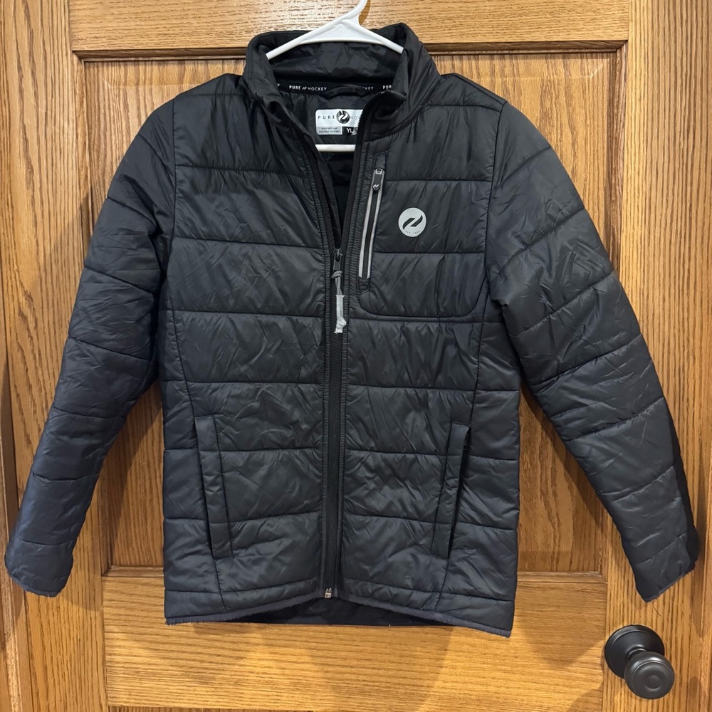 Pure Hockey Black Quilted Puffer Jacket Unisex Youth Large (YL)
